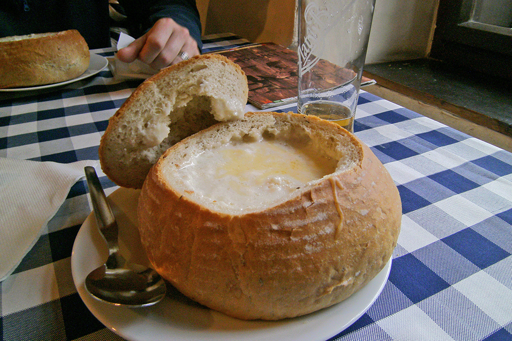 Garlic Soup in Bread bowl - Slovak Pub